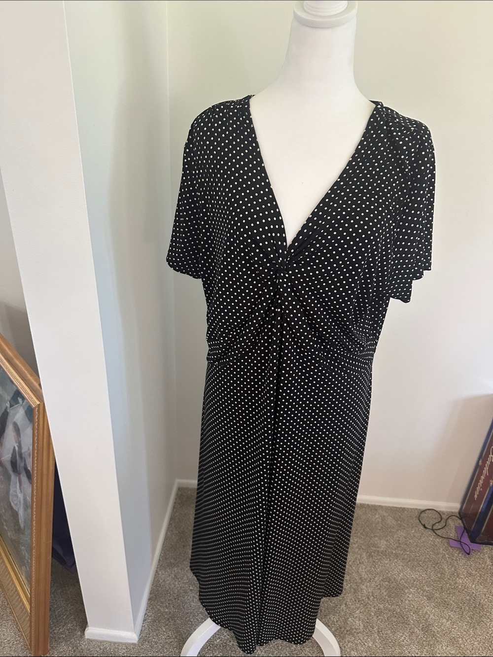 Style& Co Black & White Polka Dot V-Neck Midi Dress size 1X